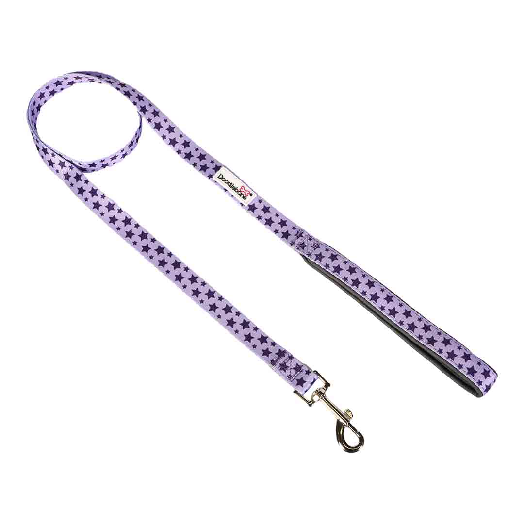 Doodlebone Bold Padded Dog Lead Violet Stars 25mm