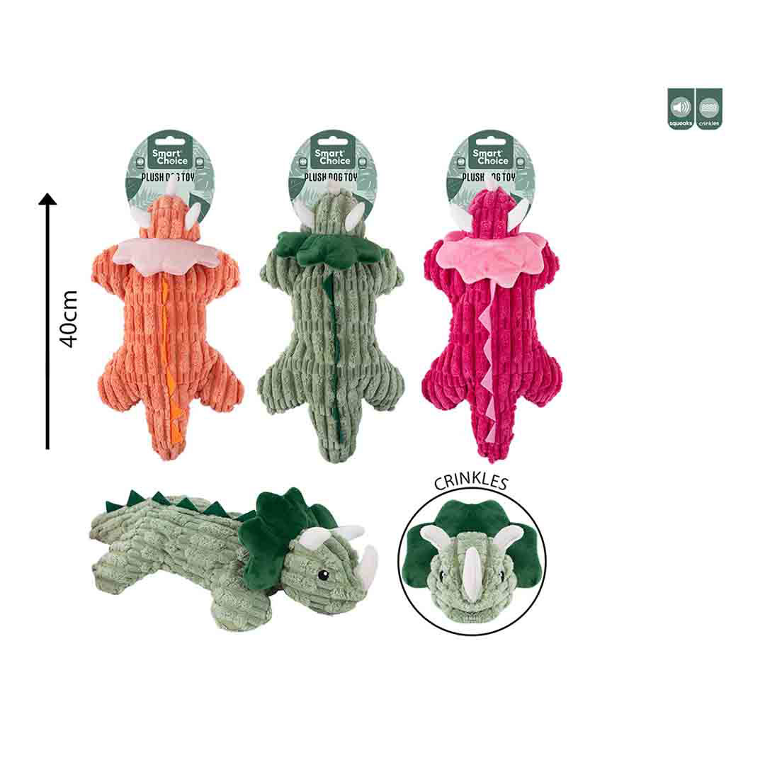 Smart Choice Squeaky Dinosaur Dog Toy 3 Colours