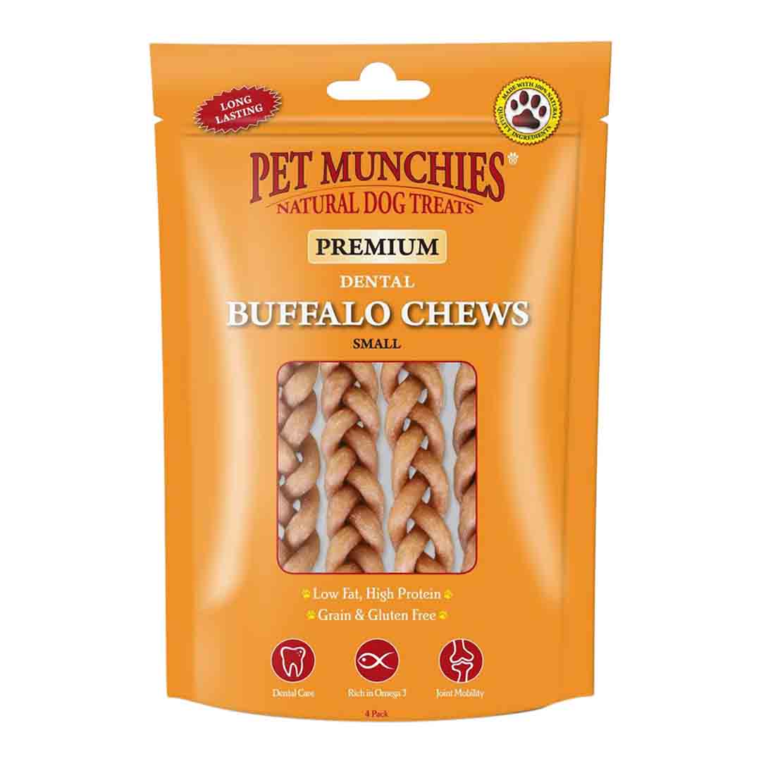 Pet Munchies Buffalo Dental Chew Dog Treats, Small, 4 Pack