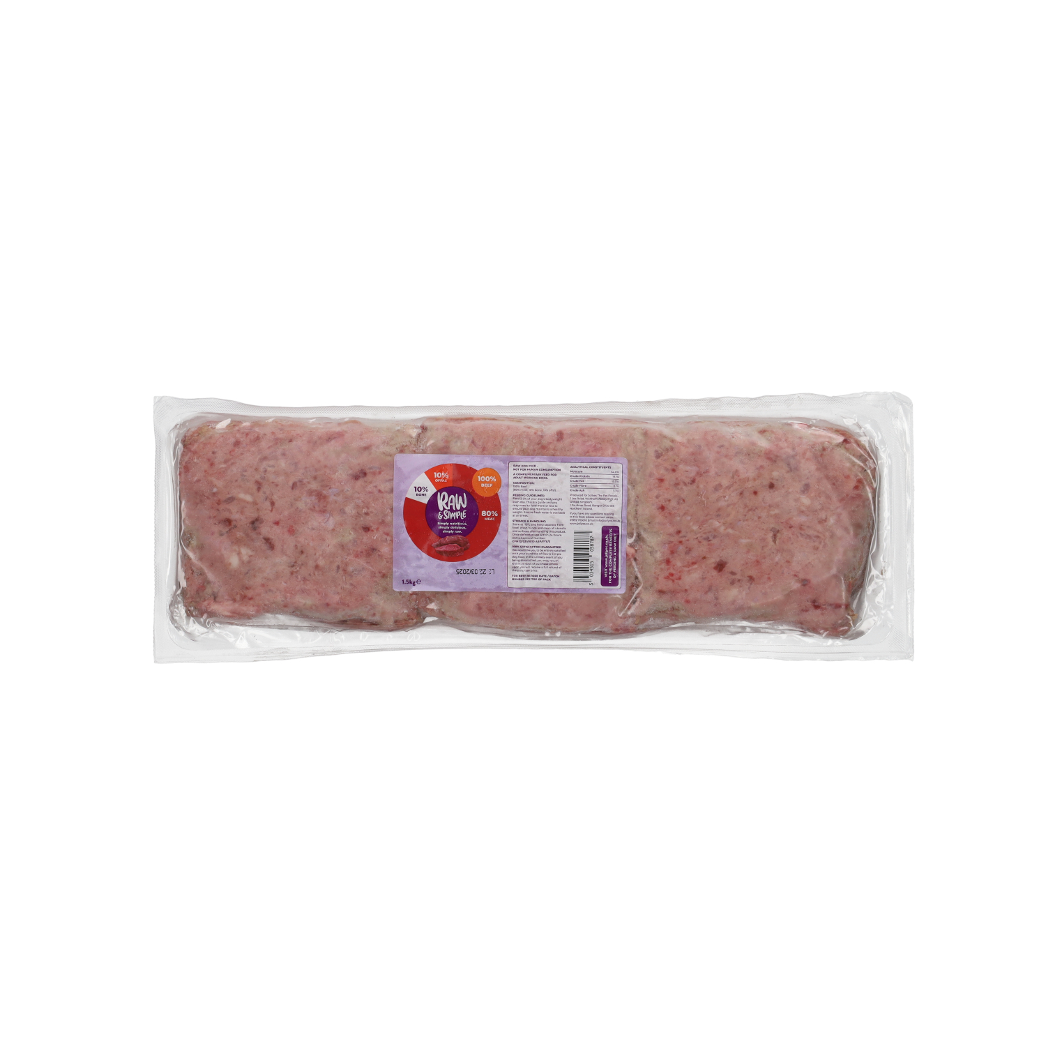Raw and Simple Beef Mince Raw Dog Food 1.5kg