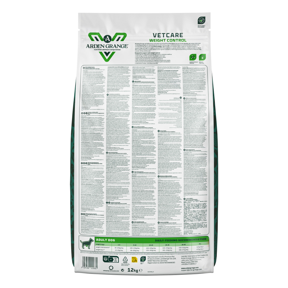 Arden Grange VetCare Weight Control Dry Dog Food 12kg