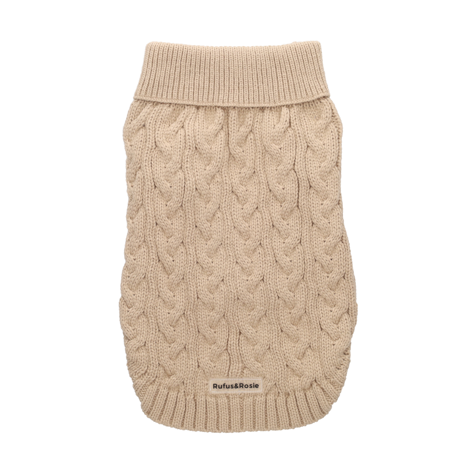Rufus & Rosie Cable Knit Dog Jumper Taupe, L