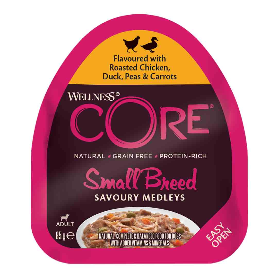 Wellness CORE Wet Small Breed Adult Dog Food Savoury Medleys Chicken, Duck, Peas and Carrots Recipe 85g