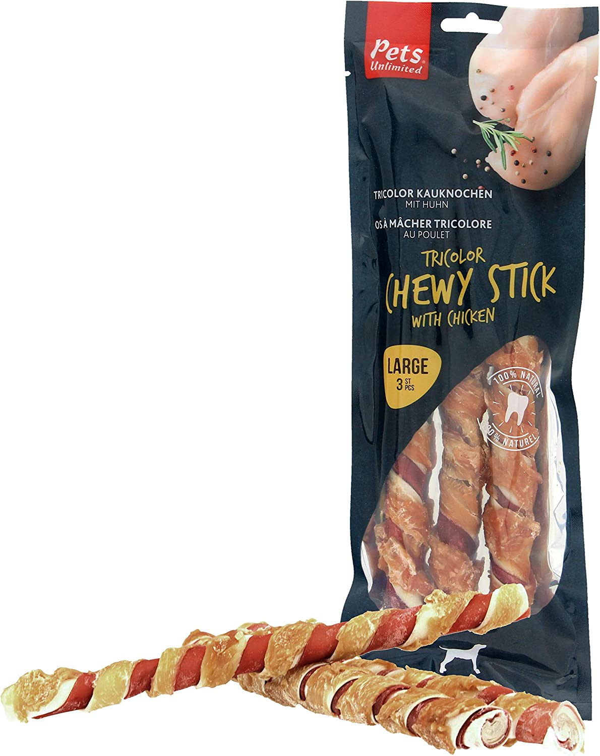 Pets Unlimited Chewy Sticks with Chicken Dog Treat, Large