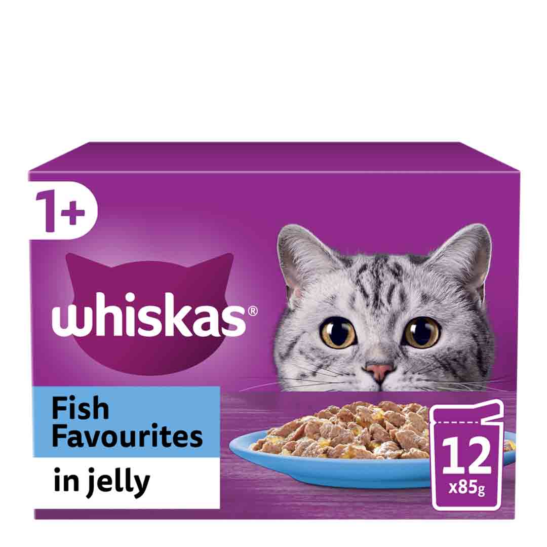 Whiskas Fish Favourites in Jelly 1+ Adult Wet Cat Food Pouches, 12x85g