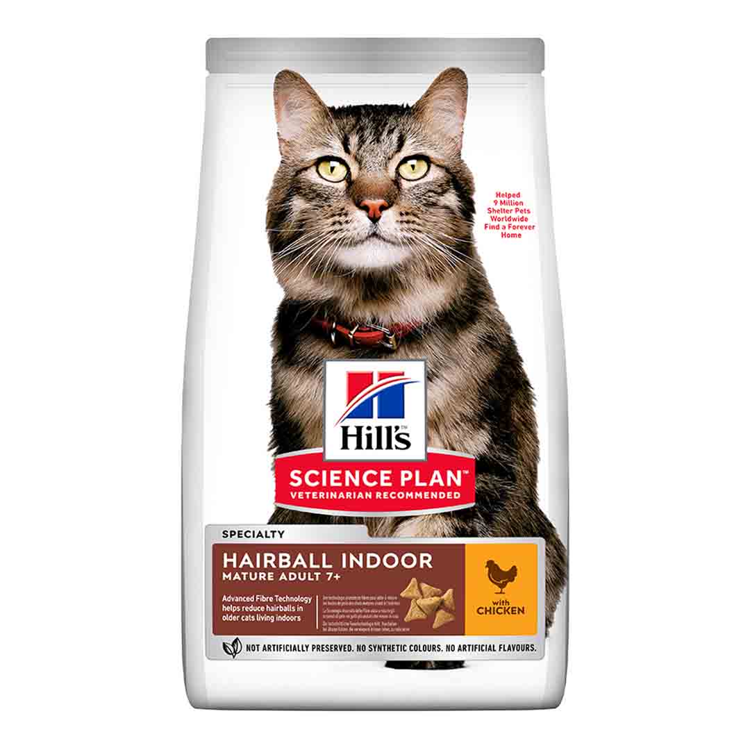 Hill's Science Plan Mature Adult Hairball & Indoor Dry Cat Food Chicken Flavour 1.5kg